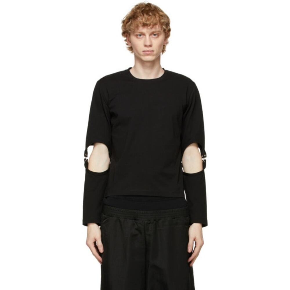 Dion Lee Men's Ribbed Hook Long Sleeve Crewneck T-Shirt Black Size Small